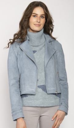 Jessica Graaf Light Blue Faux Suede Effect Biker Jacket