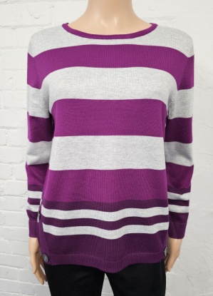 Claudia C Wide Stripe Round Neck 3/4 Length Sleeve Jumper