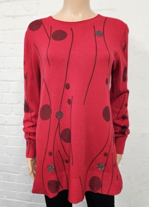 Claudia C Red Spot Print Longline Jumper