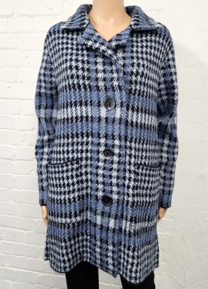 Claudia C Blue Check Pattern Long Sleeve Cardigan