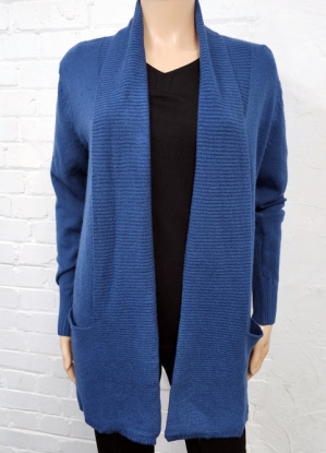 Claudia C Rib Edge to Edge Petrol Blue Cardigan