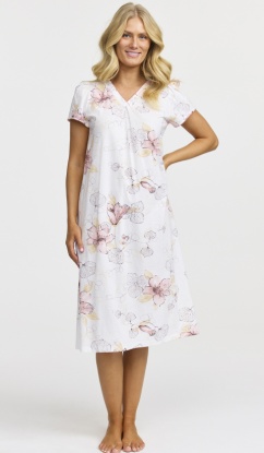 Damella 100% Cotton Floral Short Sleeve V Neck Nightdress