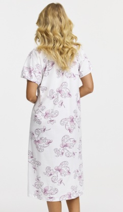 Damella of Sweden Purple Floral Print 100% Cotton Jersey Short Sleeve Nightdress