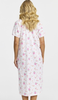 Damella of Sweden Pink Floral Print 100% Cotton Jersey Short Sleeve Nightdress