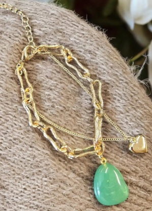 Jess and Lou Layered Link Bracelet With Emerald Stone