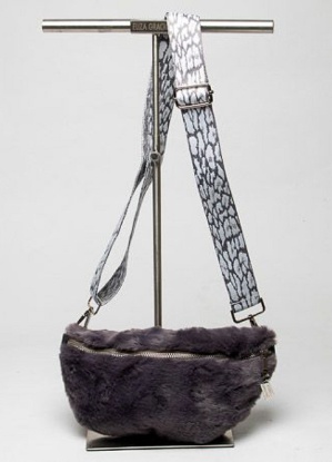 Eliza Gracious Grey Faux Fur Cross Body Bag With Patterned Strap