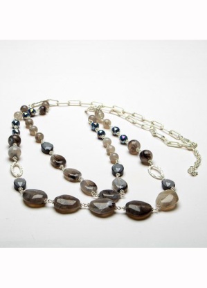 Eliza Gracious Twin Strand Glass & Crystal Long Necklace