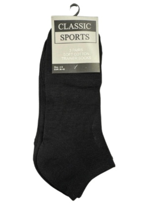 Ladies Classic Black Trainer Socks 3 Pair Pack