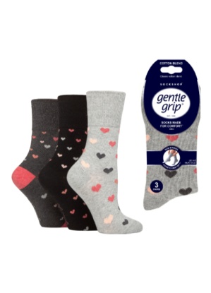 Ladies 3 Pair Pack Gentle Grip Queen Of Hearts Socks