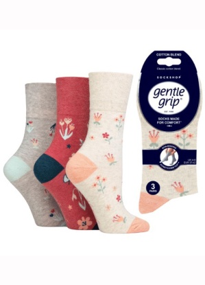 Ladies Gentle Grip Floral Memoir Socks 3 Pair Pack