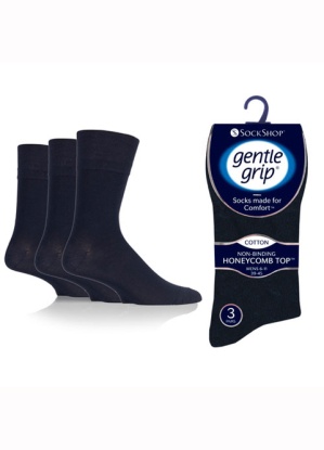 Mens Gentle Grip Plain Navy Socks 3 Pair Pack