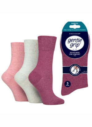 Ladies Diabetic Gentle Grip 3 Pair Pack Sherbert Mix Socks