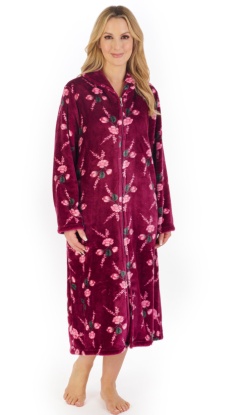 Slenderella Flower Print Zip Front Housecoat