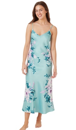 Indigo Sky Floral Bloom Long Satin Chemise