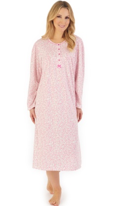 Slenderella Leaf Print Long Sleeve Nightdress