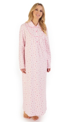 Slenderella Ditsy Floral Brushed Cotton Full Length Collared Nightdress