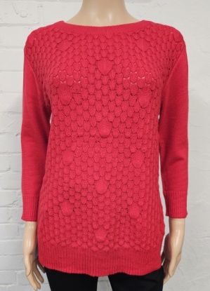 Claudia C Red Teardrop Knit Pattern Tunic Style Jumper