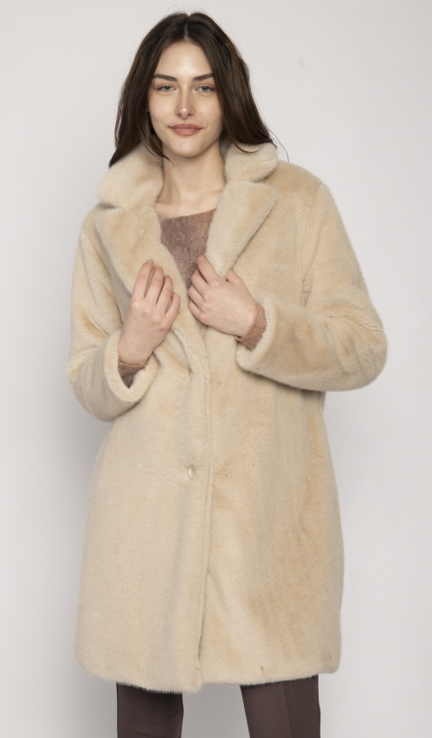 Jessica Graaf Beige Faux Fur Coat