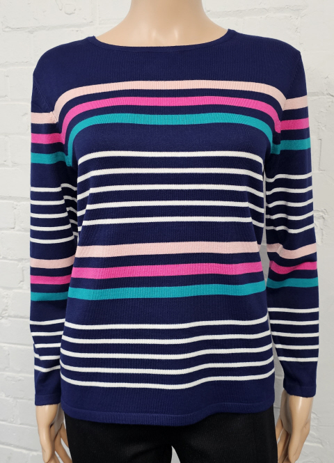 Claudia C Navy Fine Stripe 3/4 Length Sleeve Jumper