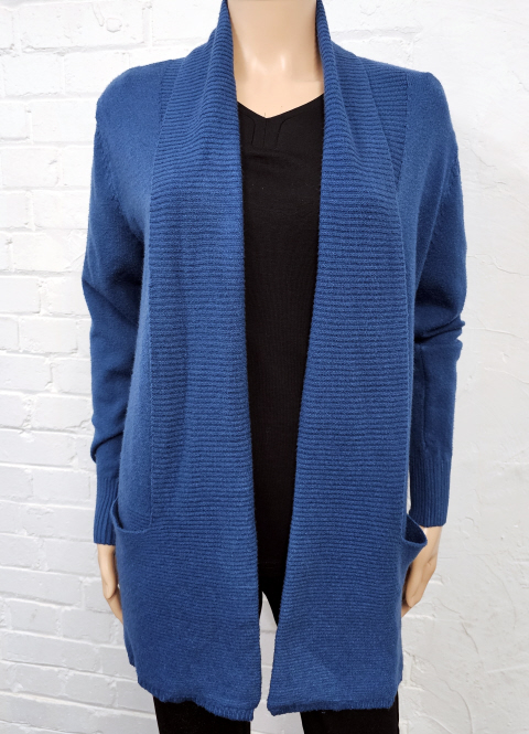 Claudia C Rib Edge to Edge Petrol Blue Cardigan