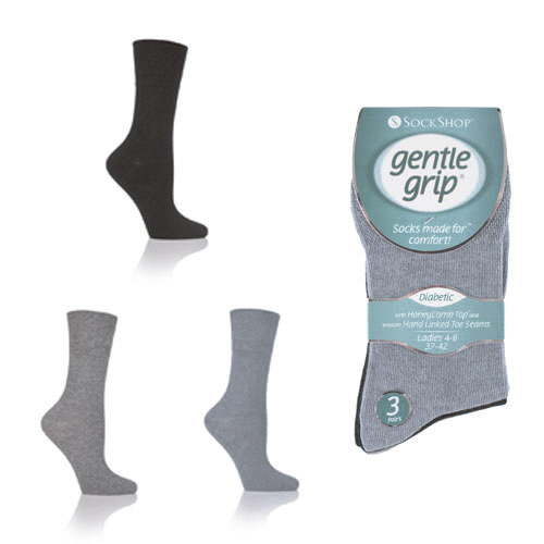 Gentle Grip 3 pack Diabetic Plain Grey Shades - Suzanne Charles