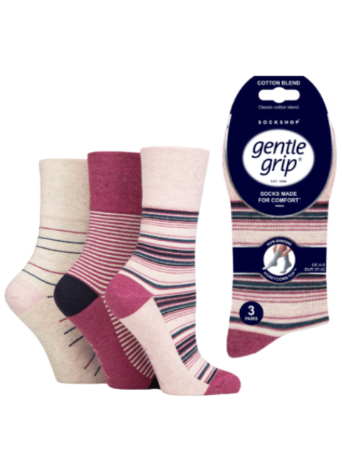 Ladies Gentle Grip 3 Pair Pack Embrace Mixed Stripe Socks