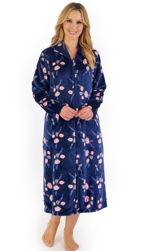 Slenderella Flower Print Zip Front Housecoat