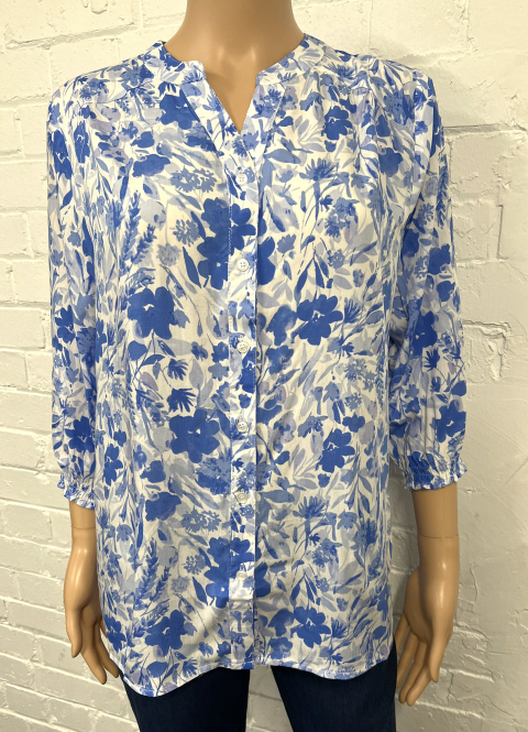 Claudia C Blue Floral Print Blouse - Suzanne Charles