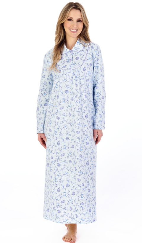 Slenderella Brushed Cotton Collared Long Nightdress - Suzanne Charles