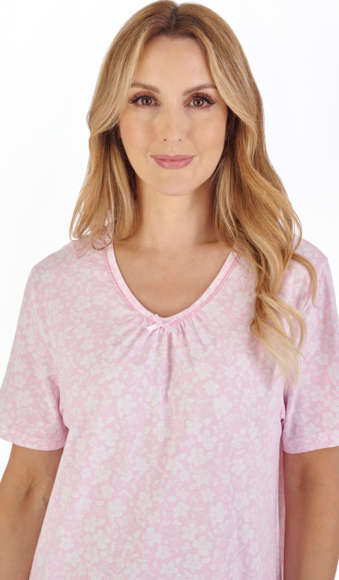 Slenderella Floral Short Sleeve V-Neck Nightdress - Suzanne Charles