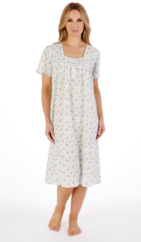 Slenderella Pretty Floral Cotton Dobby Short Sleeve Nightdress ...