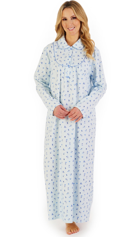 Slenderella Ditsy Floral Brushed Cotton Full Length Collared Nightdress