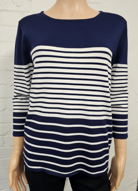 Claudia C Navy & White Stripe 3/4 Sleeve Jumper