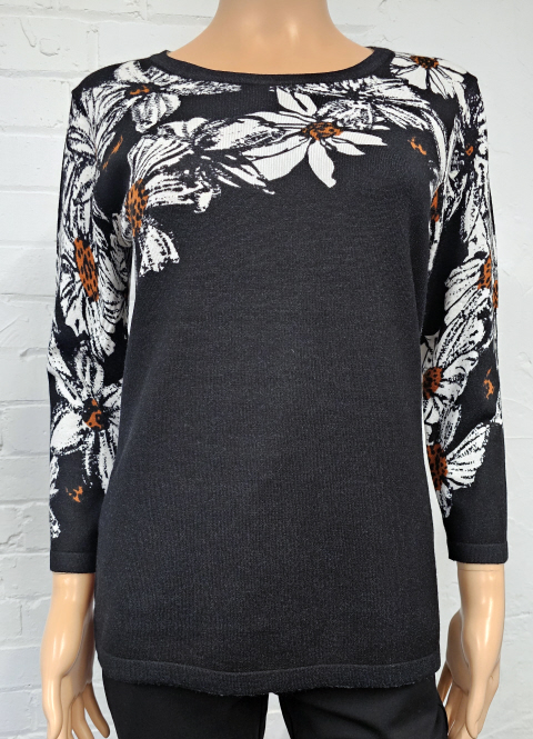 Claudia C Flower Print Round Neck Jumper