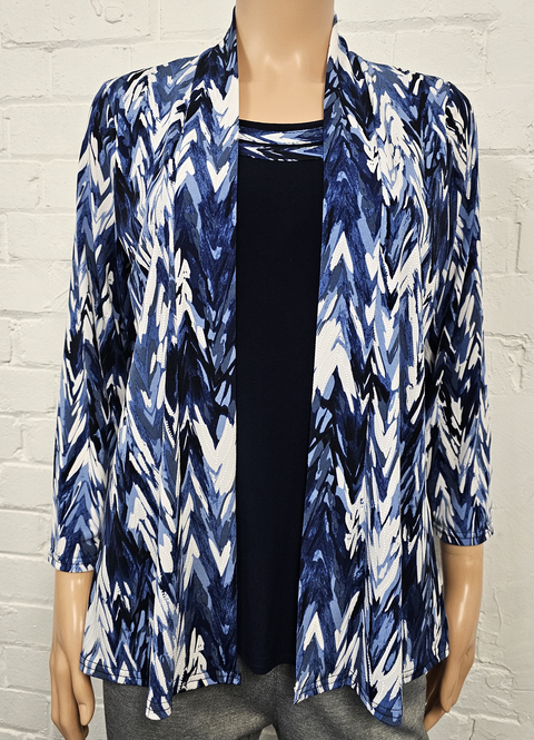 Claudia C Navy And White Mock Twin Set Cardigan