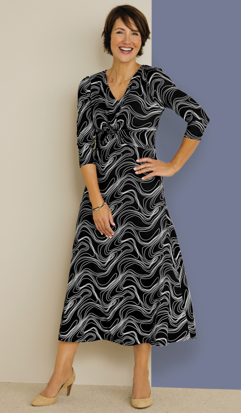 Damart Knot Front V-Neck Printed Dress